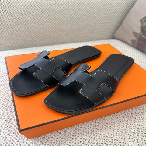 Hermes Oran涼鞋-黑/愛馬仕H涼鞋/平地涼鞋拖鞋-37.5