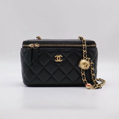 CHANEL 經典羊皮金球長盒子 - 黑金