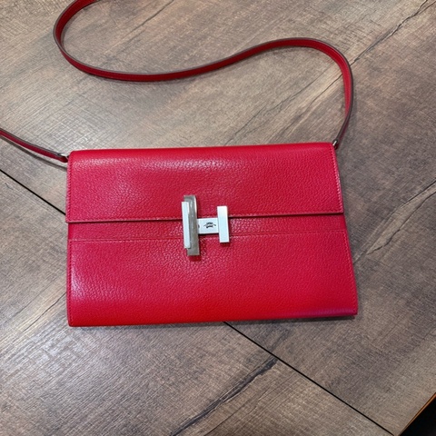 愛馬仕 Hermes cinhetic mini 紅 銀扣 山羊皮 尺寸12*12