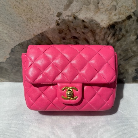 Chanel 桃紅金羊皮coco 掀蓋愛心鏈包