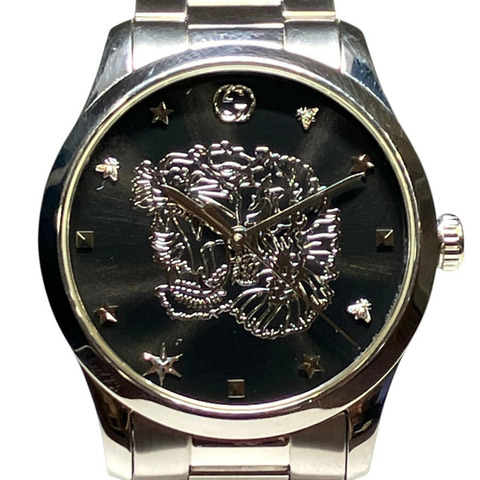 Gucci G-Timeless腕錶，總重99克，不鏽鋼材質，石英機芯，黑色錶盤，126.4
