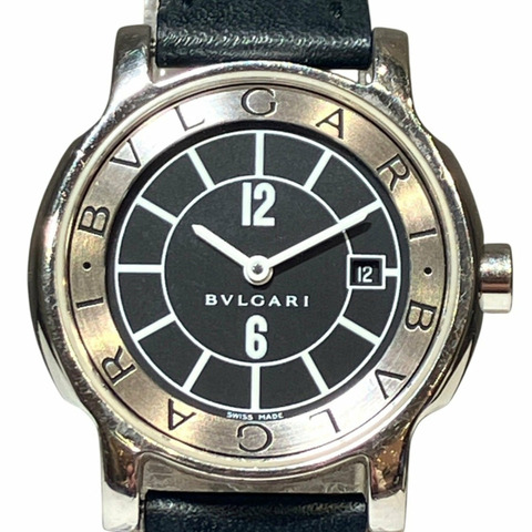 寶格麗 (Bulgari) Solo Tempo腕錶，總重23.6克，精鋼錶殼，真皮錶帶，石英機芯，黑銀雙色錶盤，型號ST29S