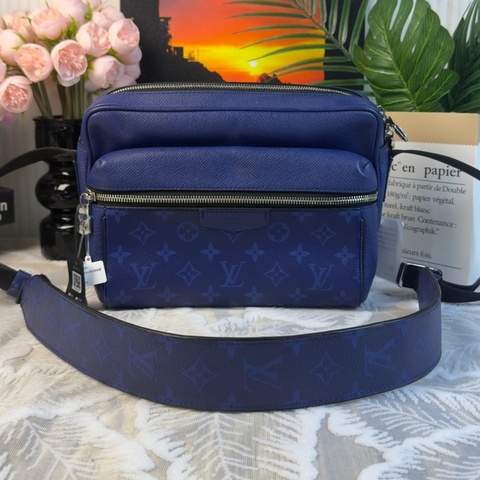 路易威登 Lv 老花拼皮郵差包 藍色