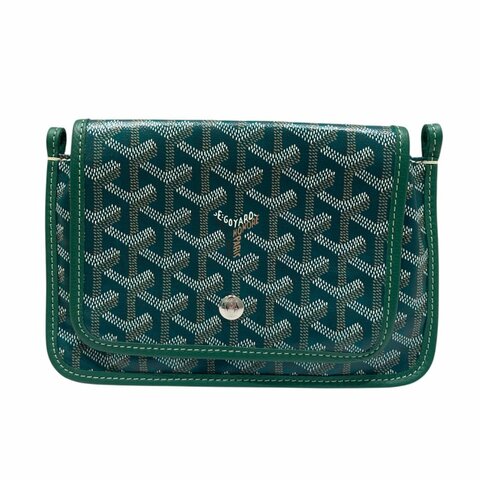 GOYARD 戈雅 PLUMET  POCKET WALLET 翻蓋信封斜背包 PVC帆布 小牛皮 綠色 銀釦