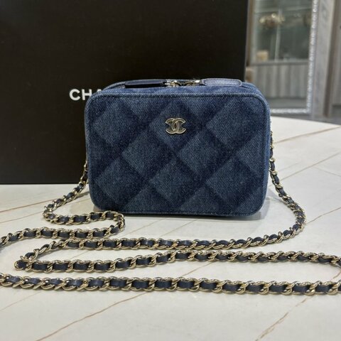 *SHIHNA名牌精品* CHANEL 丹寧菱格紋拉鍊 mini 相機鏈包