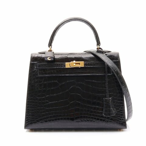 HERMES 愛馬仕 Kelly 25 鱷魚皮 黑色 凱莉包 金扣 口B刻 兩用包