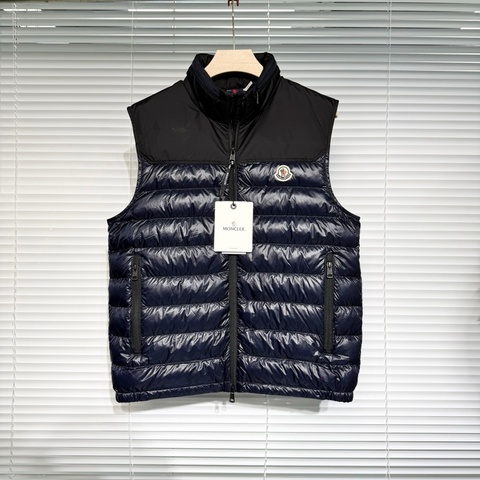 Moncler 盟可睞 羽絨馬甲 刺繡徽標logo 立領 隱藏式帽子 白鵝絨 深藍色
