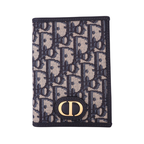 Dior 迪奧 30 Montaigne 護照套 藍色 緹花帆布 牛皮 S2095UTZQ