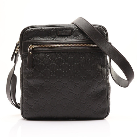 GUCCI 古馳 肩背包 深棕色 GG壓紋牛皮 201448