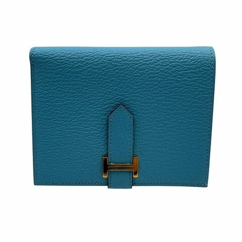 【美收精品】Hermès 淺藍色Bearn Compact 二折短夾  D-33【隔月月中將轉賣至日本 上架期限30天】