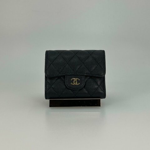 CHANEL CF三折內裡零錢袋短夾 黑荔枝金扣 AP0229/晶片款