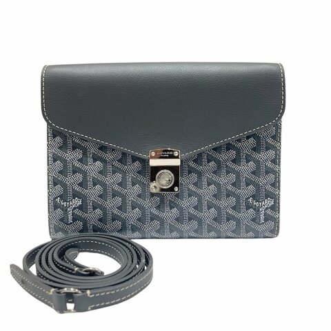 GOYARD 戈雅 CHYPRE WALLET POUCH 翻蓋信封斜背包 PVC帆布 小牛皮 灰色 銀釦
