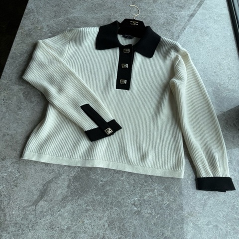 Chanel23S米色华夫格polo上衣fr36~~