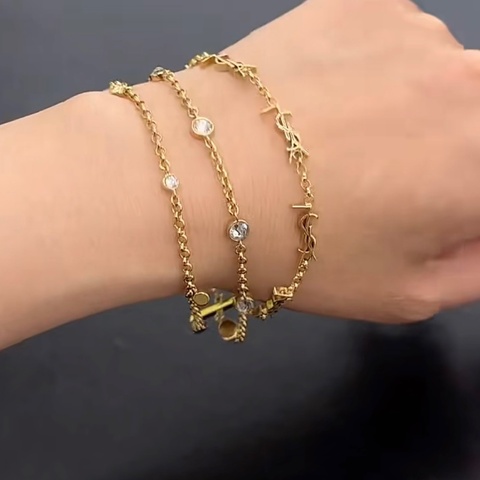 🖤YSL聖羅蘭金色三層水晶手鍊 s碼（閒置未使用）