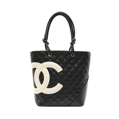 CHANEL 香奈兒 Cambon Ligne 托特包 肩背包 米/黑色 牛皮 A25167