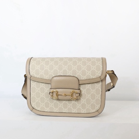 二手 Gucci 1955 馬鞍包/ 奶茶色
