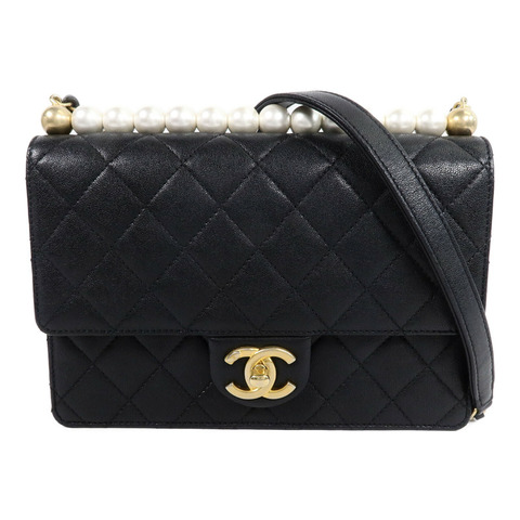 CHANEL 牛皮皮革Pearl Flap Bag鏈帶肩背袋