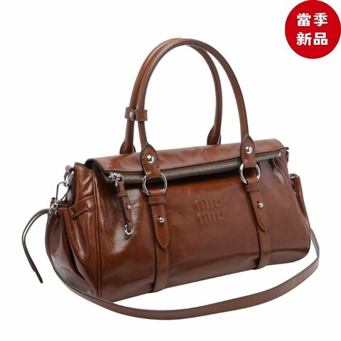 ⏰當季全新品 專櫃10萬5🌺Miu Miu 5BA333 亮面小牛皮手袋包 紅木色/付長肩帶