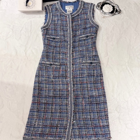 Chanel 藍色混色Tweed無袖連身裙