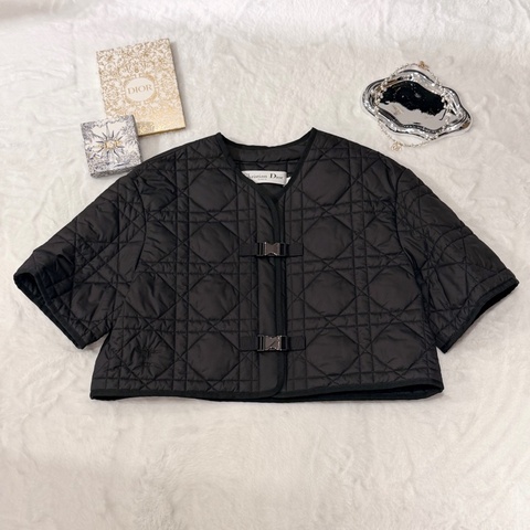 Dior 黑色菱格衍縫短款短袖外套