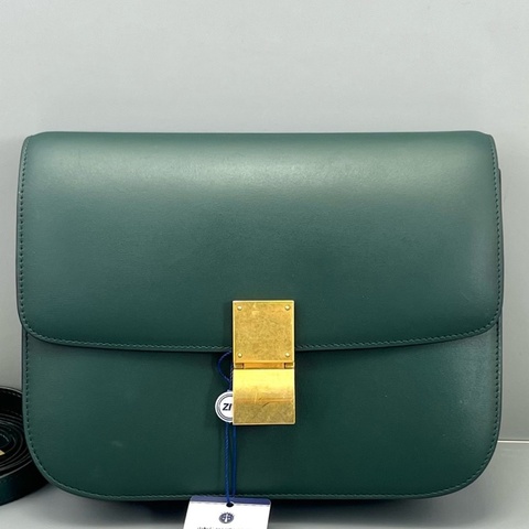 celine賽琳box中號墨綠色光面皮/24*18*7cm