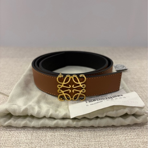 🌷帶票！Loewe 羅意威 Logo 雙面皮帶 2.8寬度 80cm 棕/黑