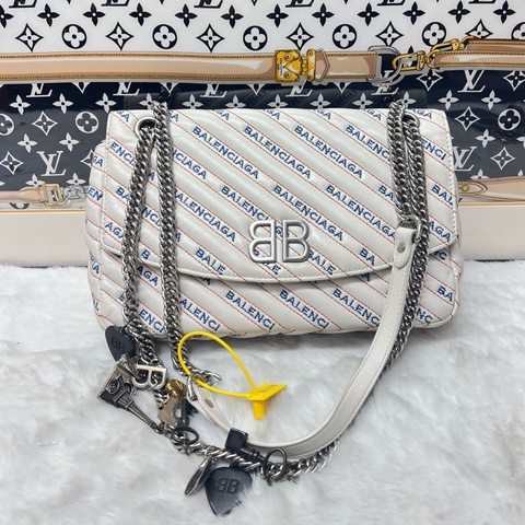 巴黎世家Balenciaga 白色 限量款徽章鏈條包 單肩包 斜挎包