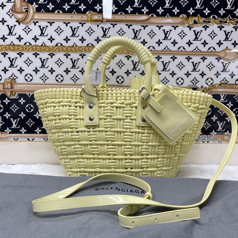 巴黎世家Balenciaga 小雞黃淺黃色Bistro編織菜籃子