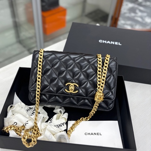 Chanel香奈兒 24B芯片 黑金小金柱調節鏈 旋轉扣woc，，99新嶄新成色