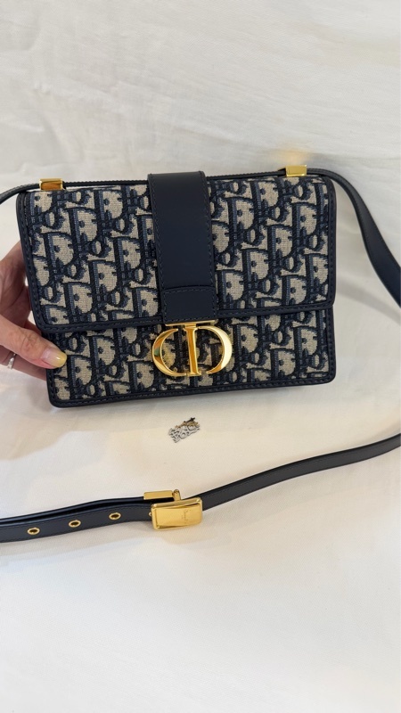 美兔精品Dior全新閒置 經典30 Montaigne 蒙田包藍色 Dior Oblique 緹花帆布CD 金屬