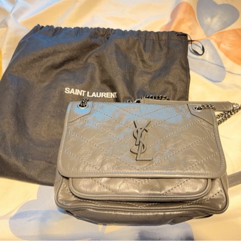 YSL NIki 小號 日本專櫃帶回 灰色油臘皮
