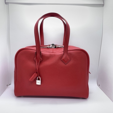 Hermes 愛馬仕Victoria 維多利亞 35紅色手提包 框Q刻 尺寸：長36cm 高24cm