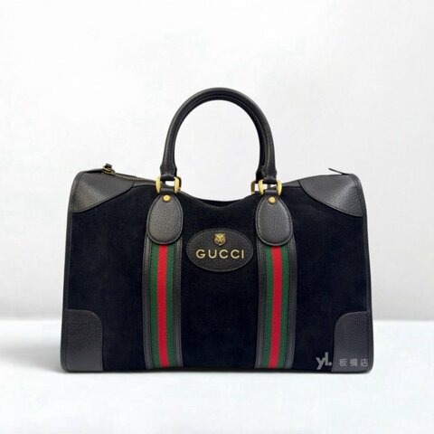 Y0913-GUCCI GG 黑麂皮手提間背行李袋 480500