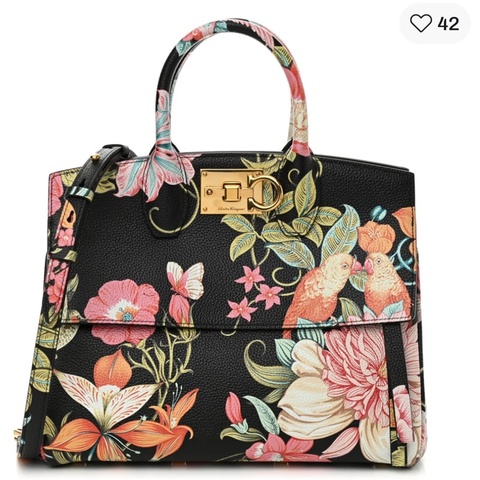 櫃上10多萬🔥Salvatore Ferragamo 荔紋牛皮 絲巾印花手提 揹帶肩背包FERRAGAMO Studio Bag