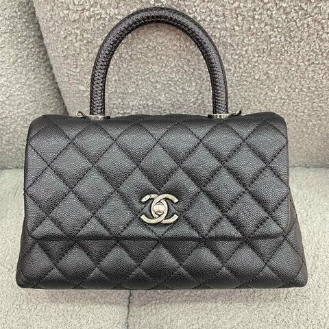 【經典款】香奈兒 Chanel Coco Handle 小號 黑色 荔枝牛皮 銀扣