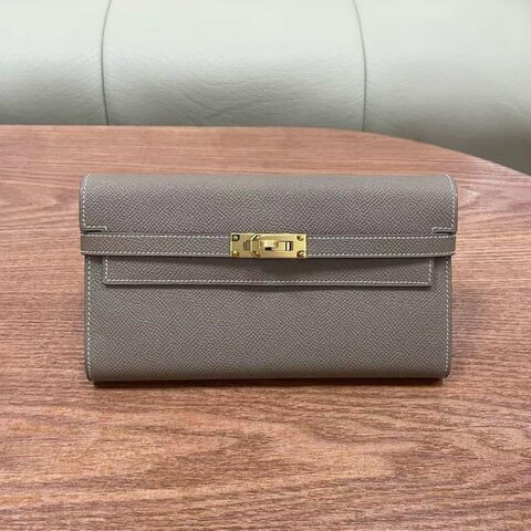愛馬仕Hermes Kelly錢包 Kelly long 大象灰金扣 epsom皮
