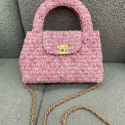 【稀有色】香奈兒 Chanel Kelly 大號 粉色 24P毛呢粗花 金扣｜閒置新