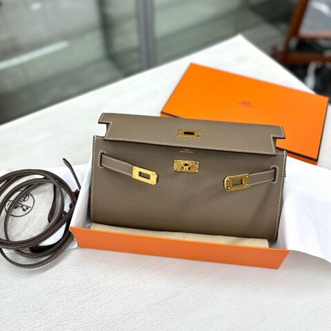 Hermes 愛馬仕 大象灰Kelly to go斜挎包，e皮，金扣