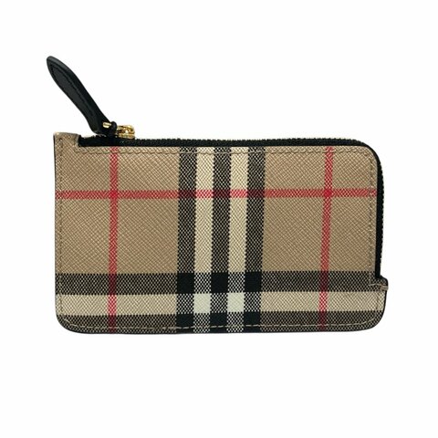BURBERRY 博柏利 VINTAGE CHECK ZIPPED CARD CASE 拉鍊卡片夾 PVC 淺褐色 金釦