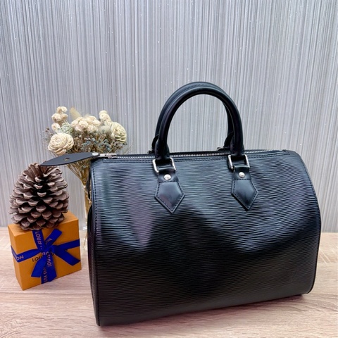 LV M59032 EPI SPEEDY 25 水波紋牛皮黑色銀扣波士頓手提包