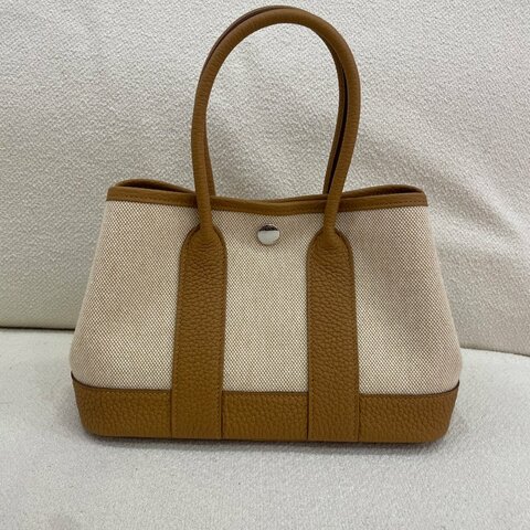 【人氣款】愛馬仕 Hermès Mini Garden Party 迷你花園包 芝麻色 帆布拼皮 銀扣｜全新｜G刻