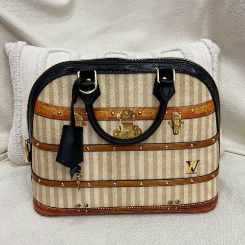 【復古風】路易威登 Louis Vuitton Alma 小號 32cm 復古條紋 皮革 金扣
