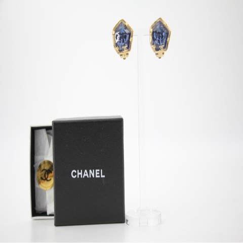 Chanel Vintage 01A 琉璃寶石藍色鍍金耳環
