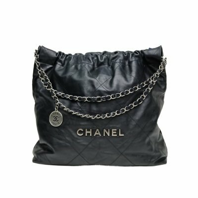 CHANEL 22Bag Tote托特包 中號 35cm 黑色 牛皮晶片開 銀扣