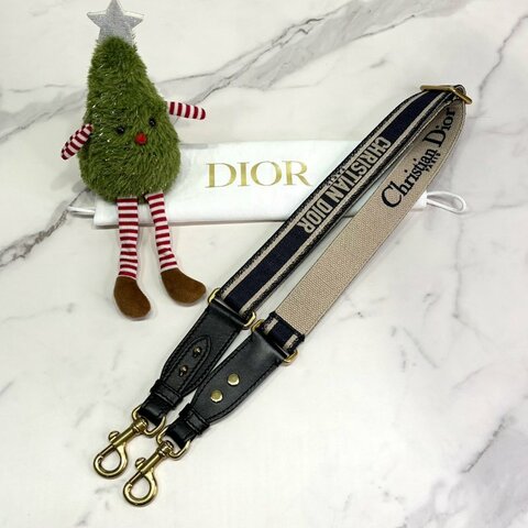 DIOR 可調式藍色刺繡肩背帶