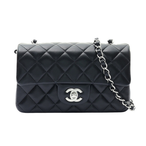 CHANEL 香奈兒 Mini Classic Flap 肩背包 黑色 羊皮 銀釦 A69900