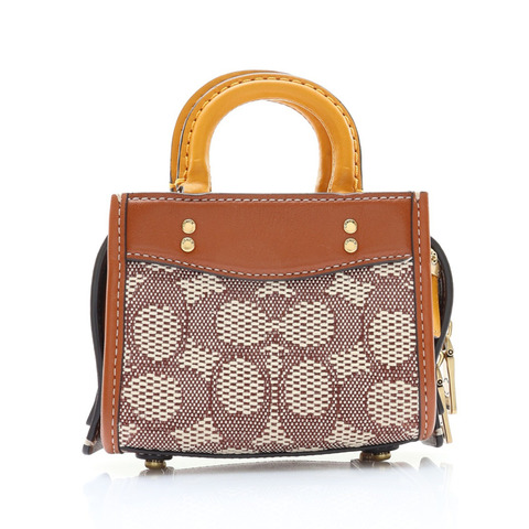 COACH 寇馳 Rogue 12 Mini 手提包 棕/黃色 緹花帆布 牛皮 缺背帶 CC515