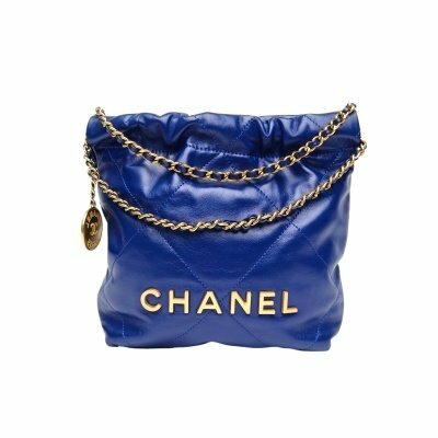 CHANEL 22Bag Tote托特包 Mini 20cm 藍色 牛皮晶片開 金扣