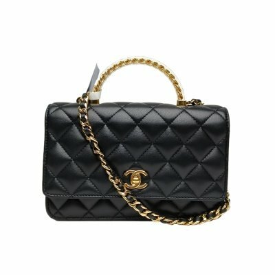 CHANEL 黑色 羊皮晶片開 金扣 24S CF woc黑金 壓克力金屬鏈條手柄