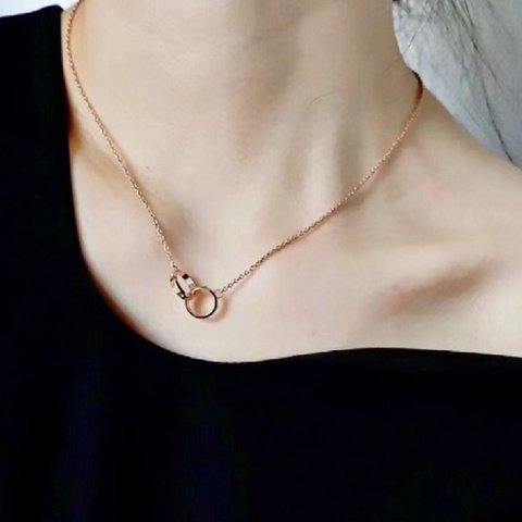 Cartier 卡地亞玫瑰金LOVE無鑽雙環項鍊，鏈長45cm